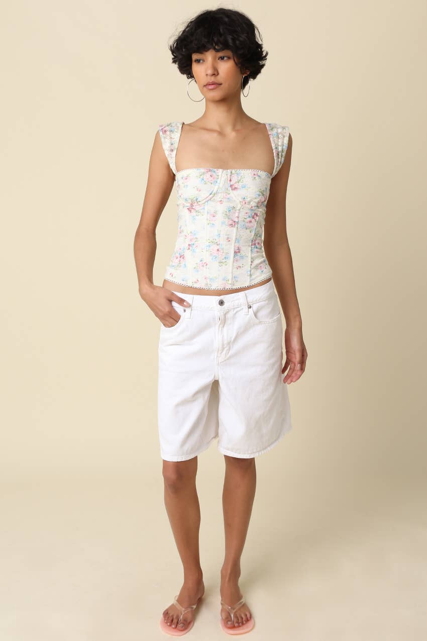 Lorna | Floral Structured Square-Neck Top