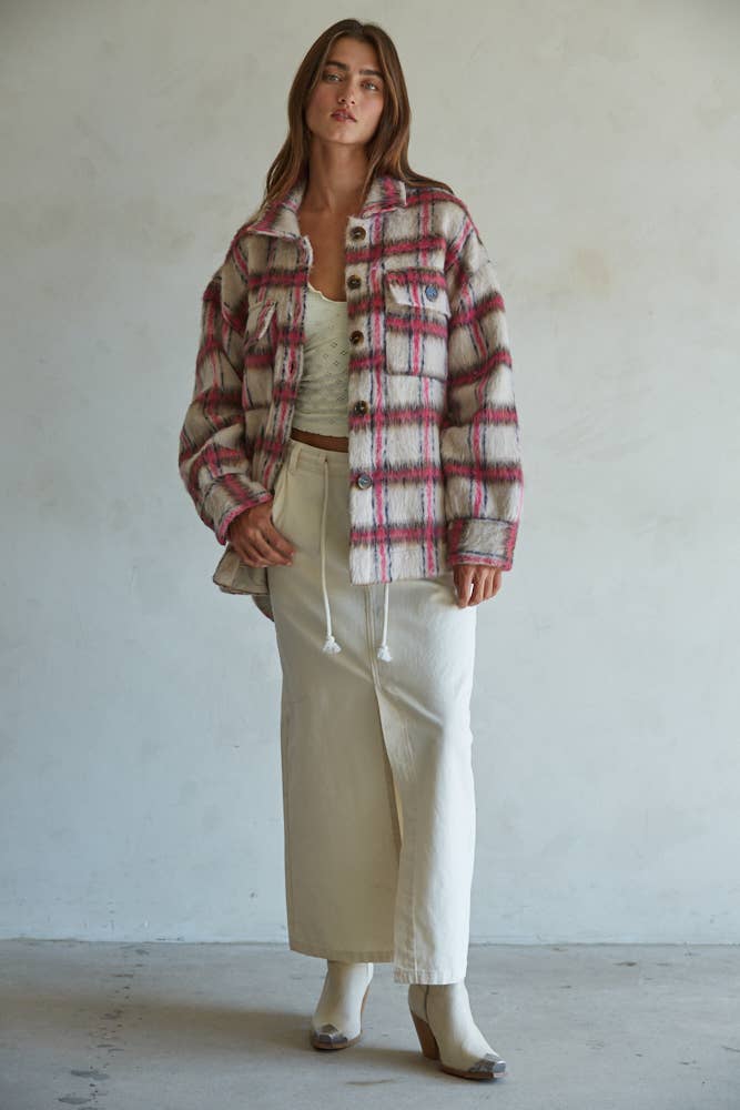 Melody | Woven Polyester Wool Plaid Buttondown Jacket