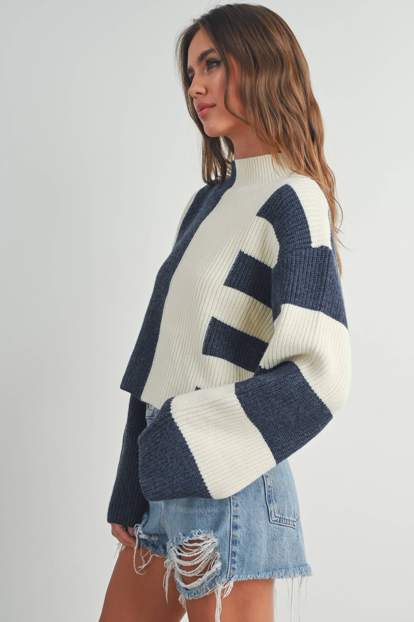 Cara | Color Block Mock Turtleneck Sweater