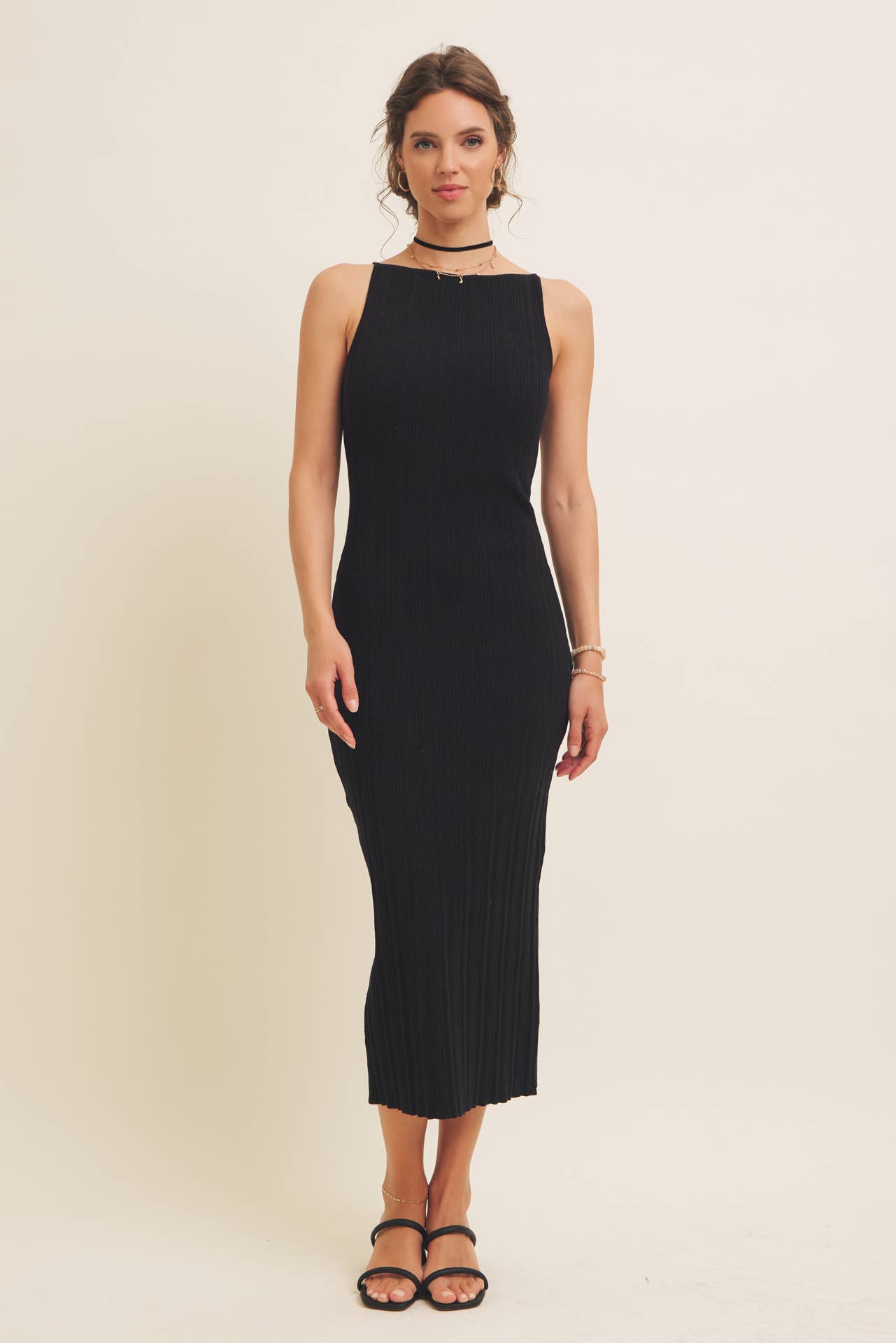 Stretchy Rib Sweater Midi Dress