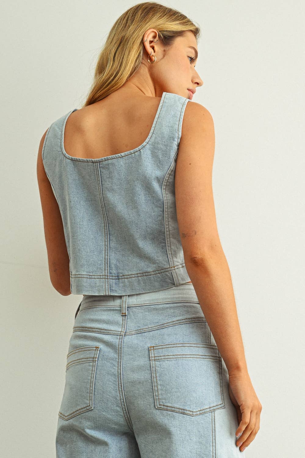 Gene | Denim Color Block Sleeveless Top