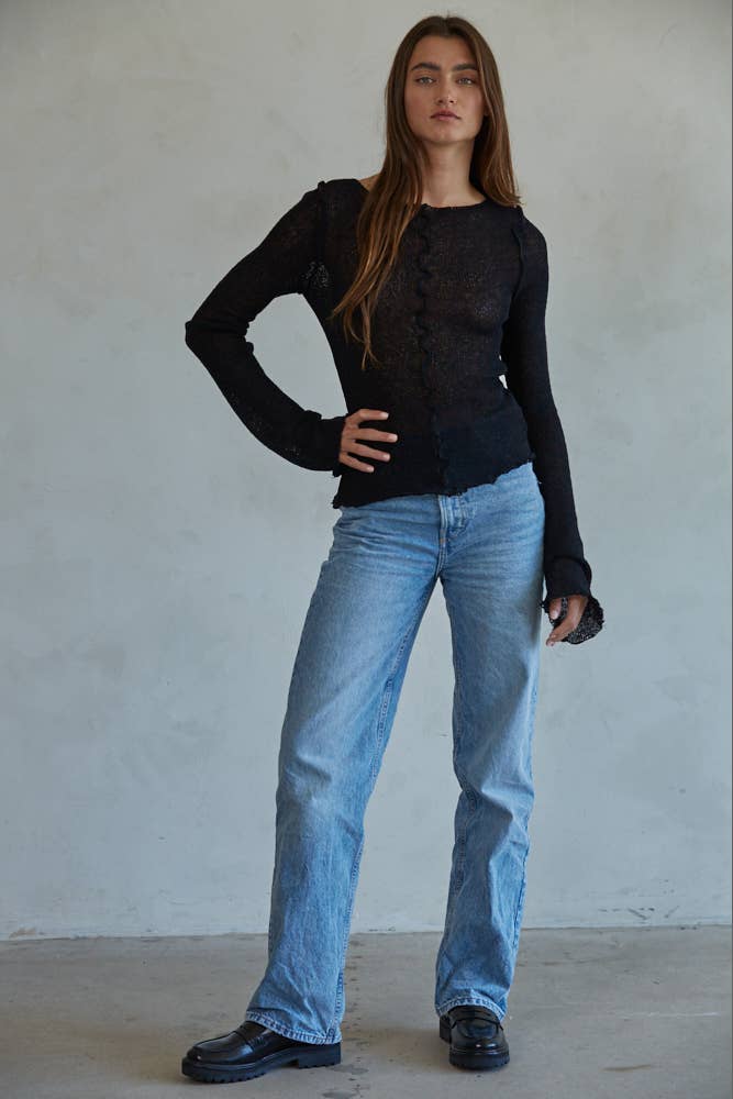 Lana | Knit Long Sleeve See Through Asymmetrical Top