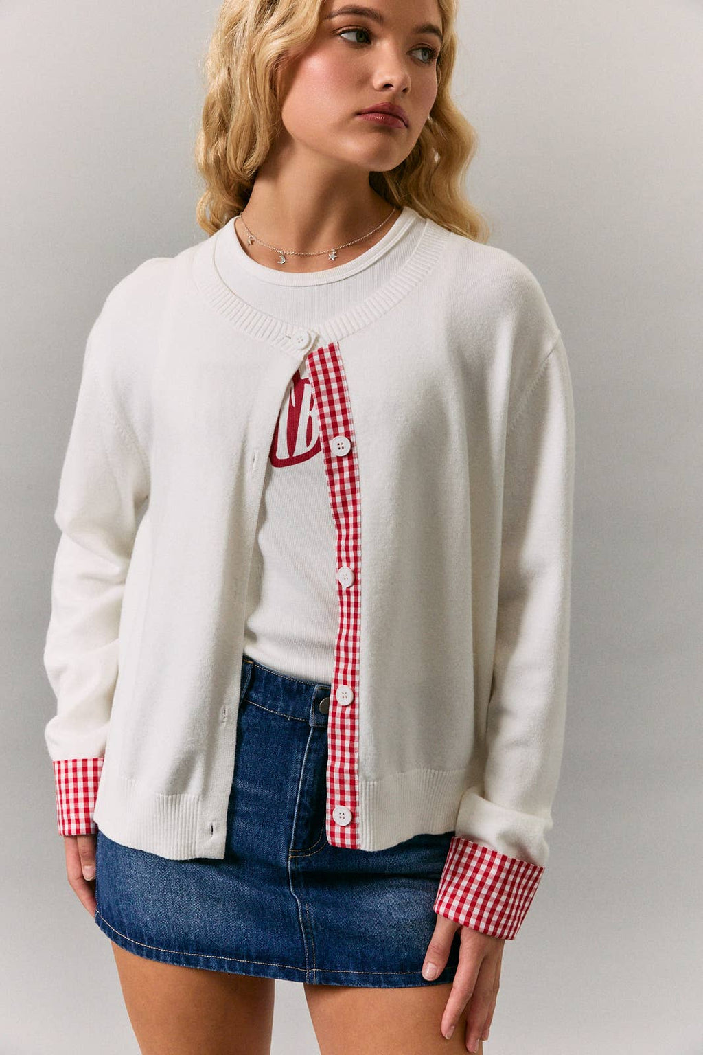 Campbell | Gingham Detail Knit Cardigan