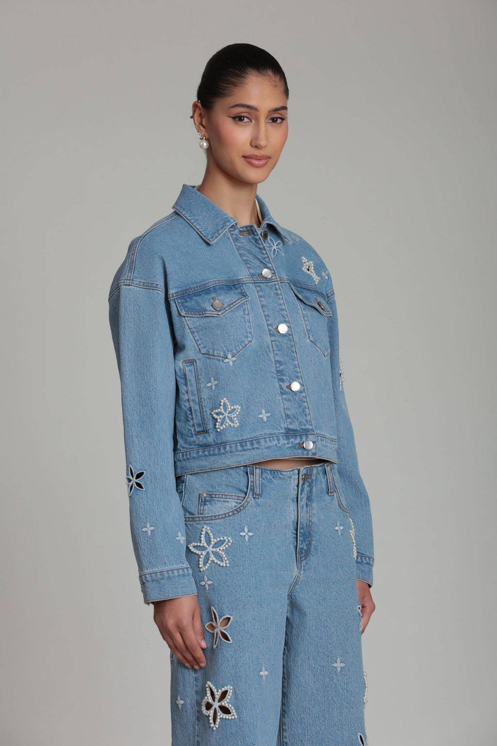 Pearl Fleur | Embellished Stretch Denim Jacket