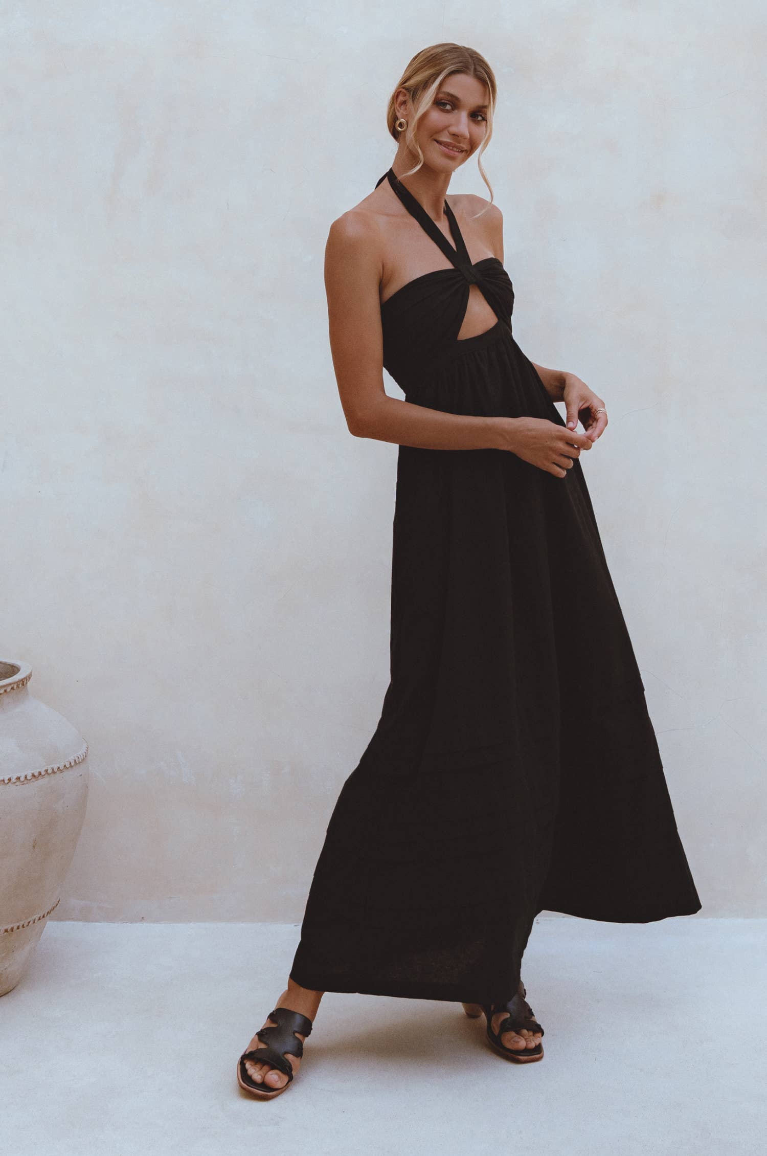 Penelope | Halter Linen Maxi Dress - Black