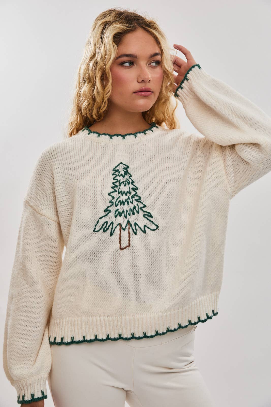 Holiday | "Christmas Tree" Stitching Oversized Sweater