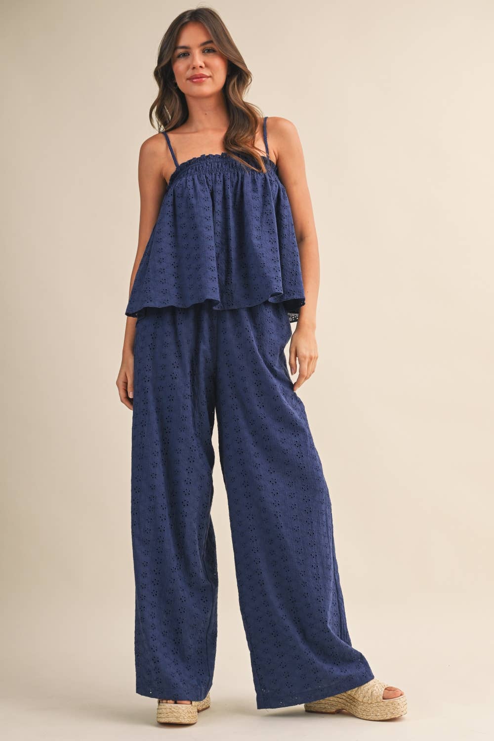 Palmer | Eyelet Top and Wide Pants Set 100% Cotton