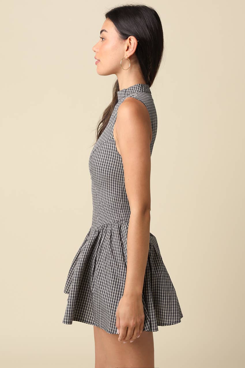 Simone | Gingham Pleated Mini Dress