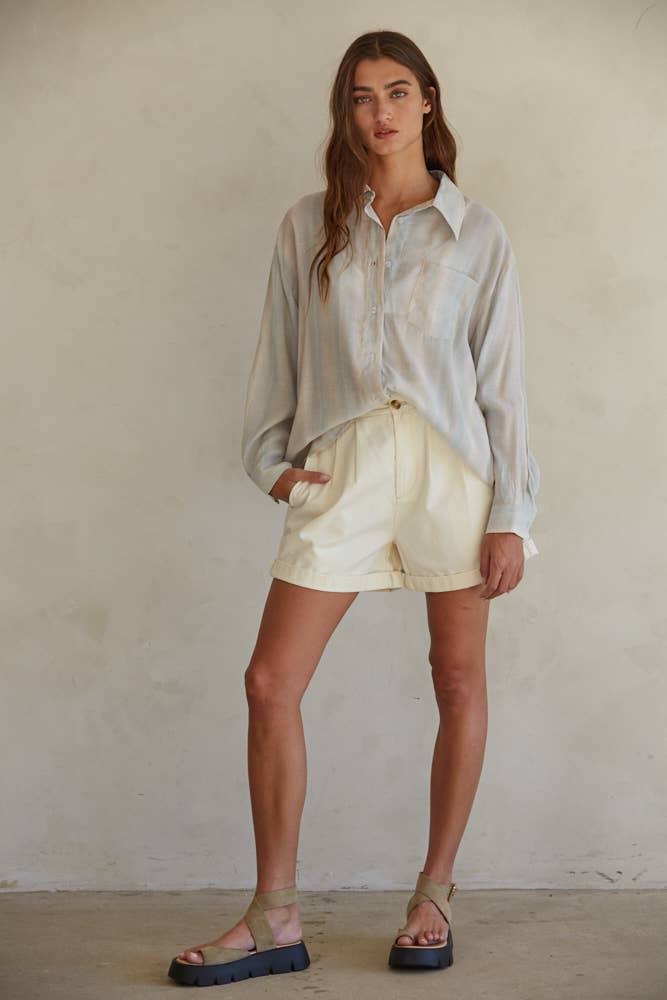 Suki | Button Down Collar Neck Long Sleeve Shirt Top