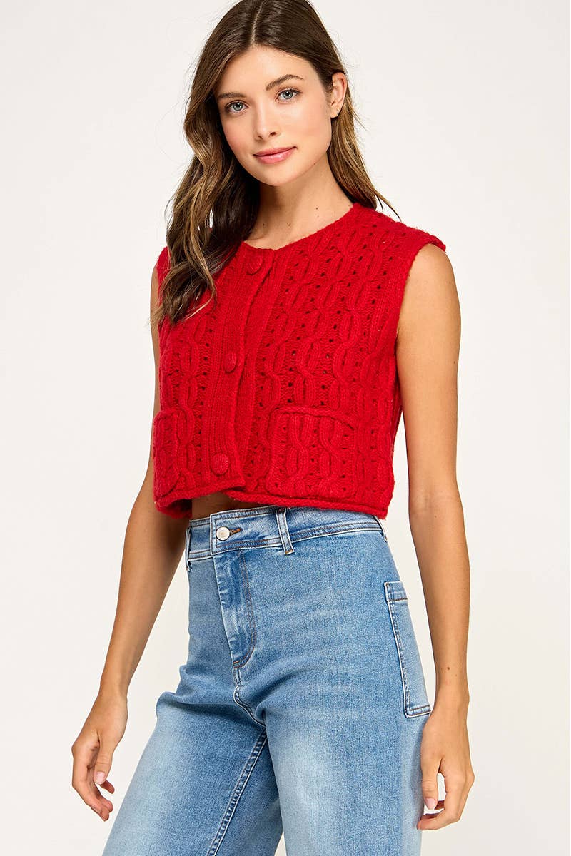 Anthem | Cable Knit Button Sleeveless Vest