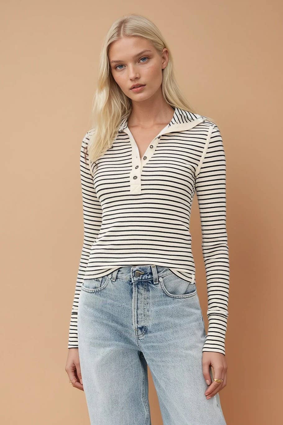 Sinclaire | Long Sleeve Striped Knit Henley Top