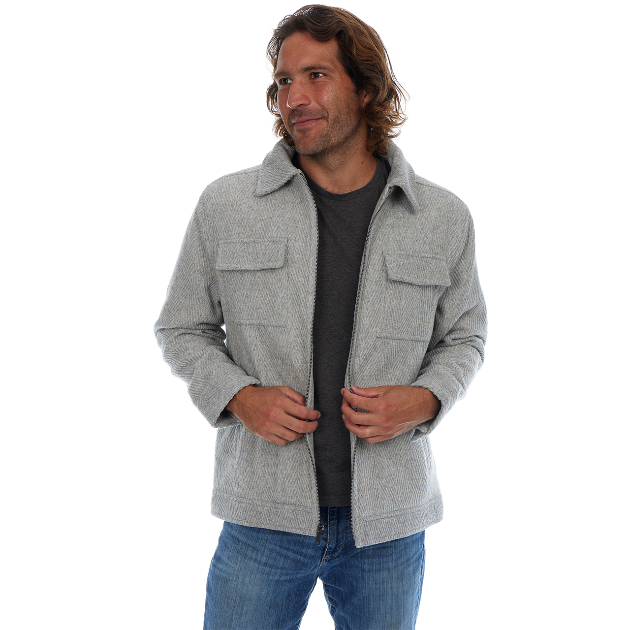 Kane | Textured Zip Up Wool Cargo Pocket Jacket