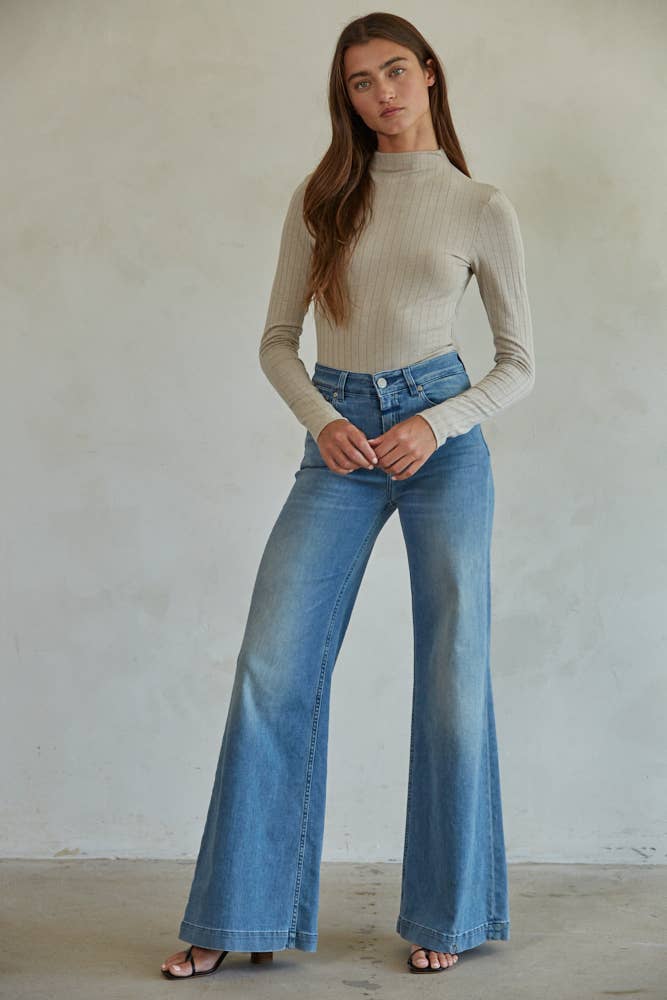 Knit Spandex Ribbed Mock Neck Fitted Top