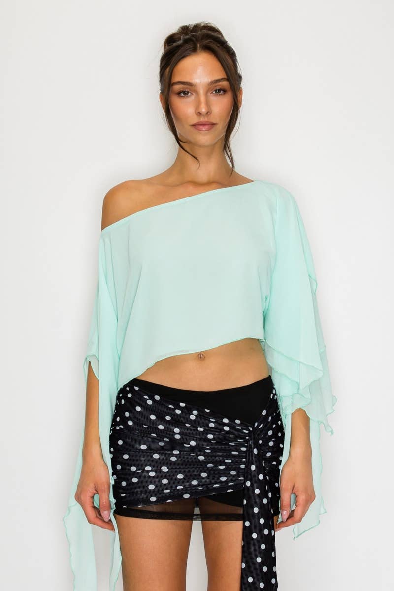 Leah | One-Shoulder Drape Crop Top