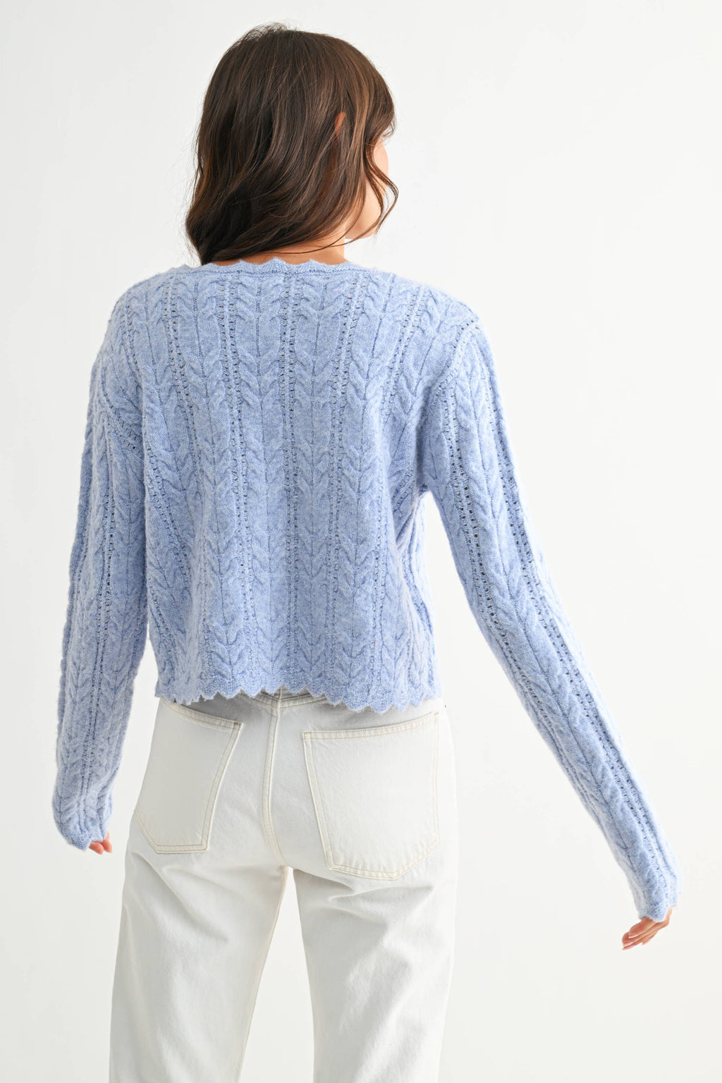 Greer | Scallop Hem Cable Knit Cardigan