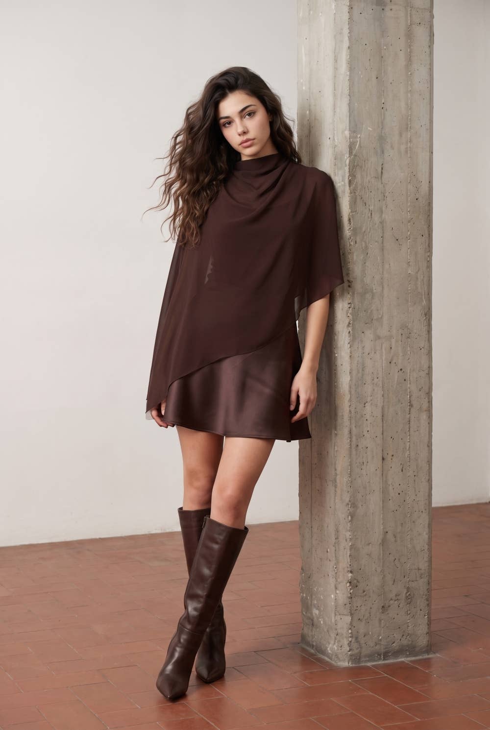 Ava | Asymmetric Cape and Satin Mini Dress Set