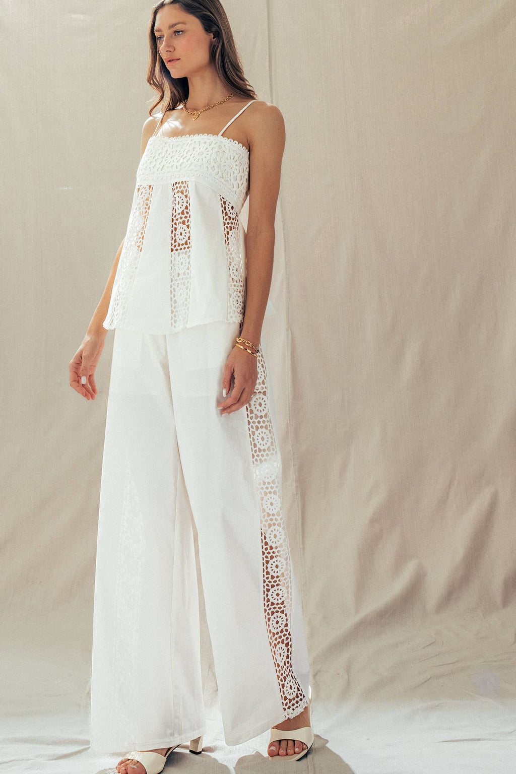 Presley | Cotton Eyelet Two-Piece Set Peplum Cami & Pants