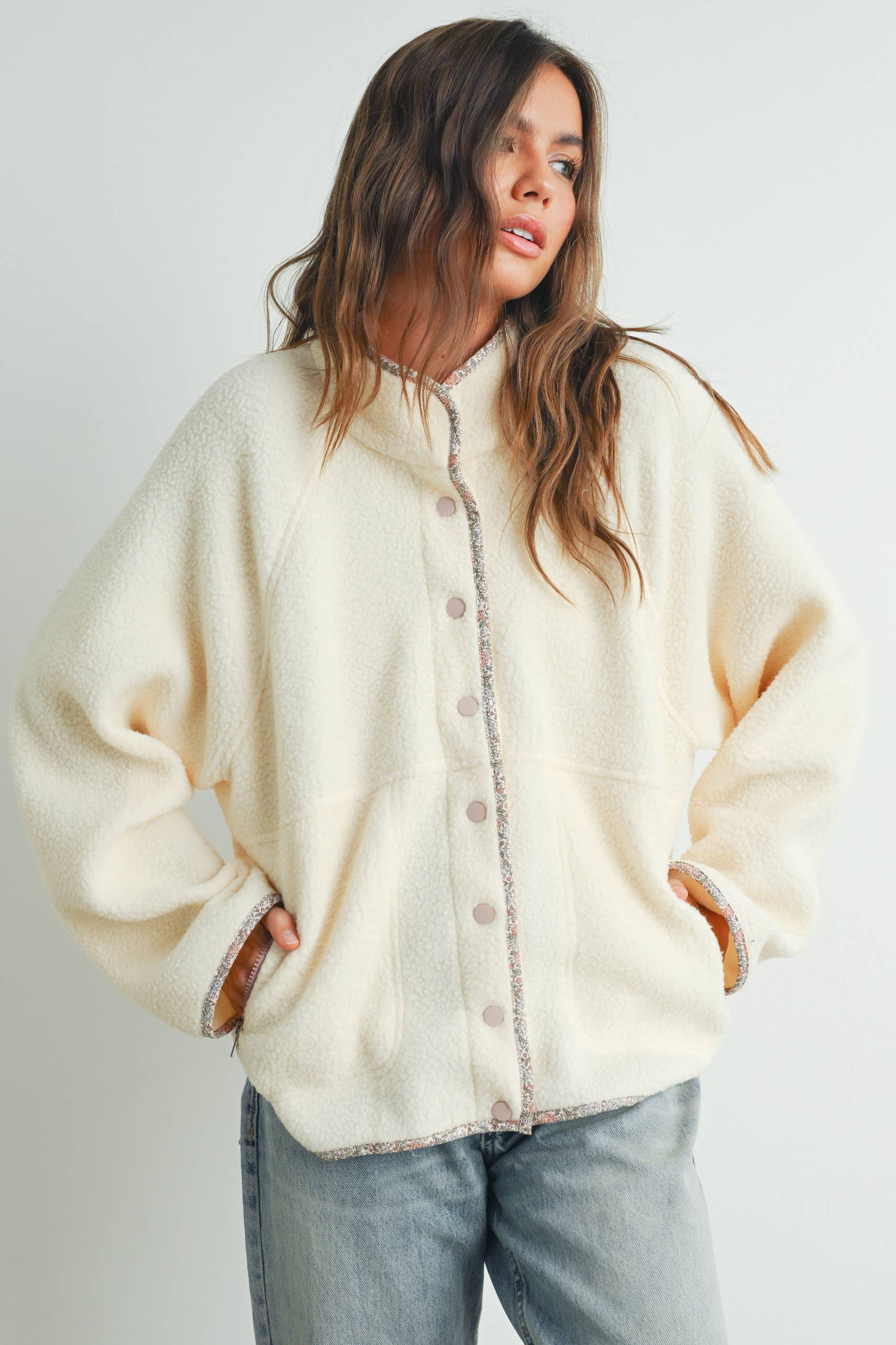 Ember | Fall Cozy Snap Mock Neck Sherpa Fleece Jacket