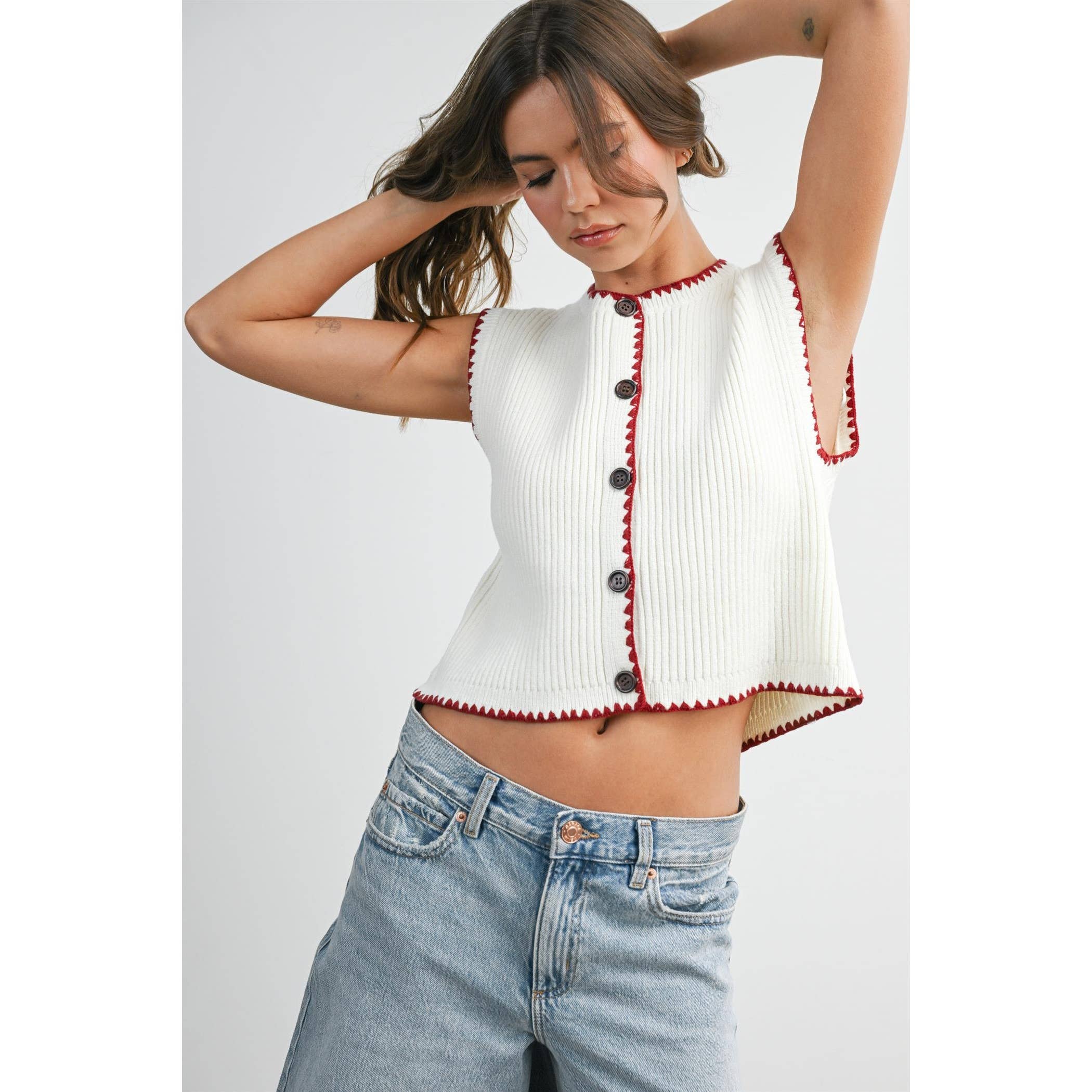Sail | Contrast Trimmed Sleeveless Cardigan