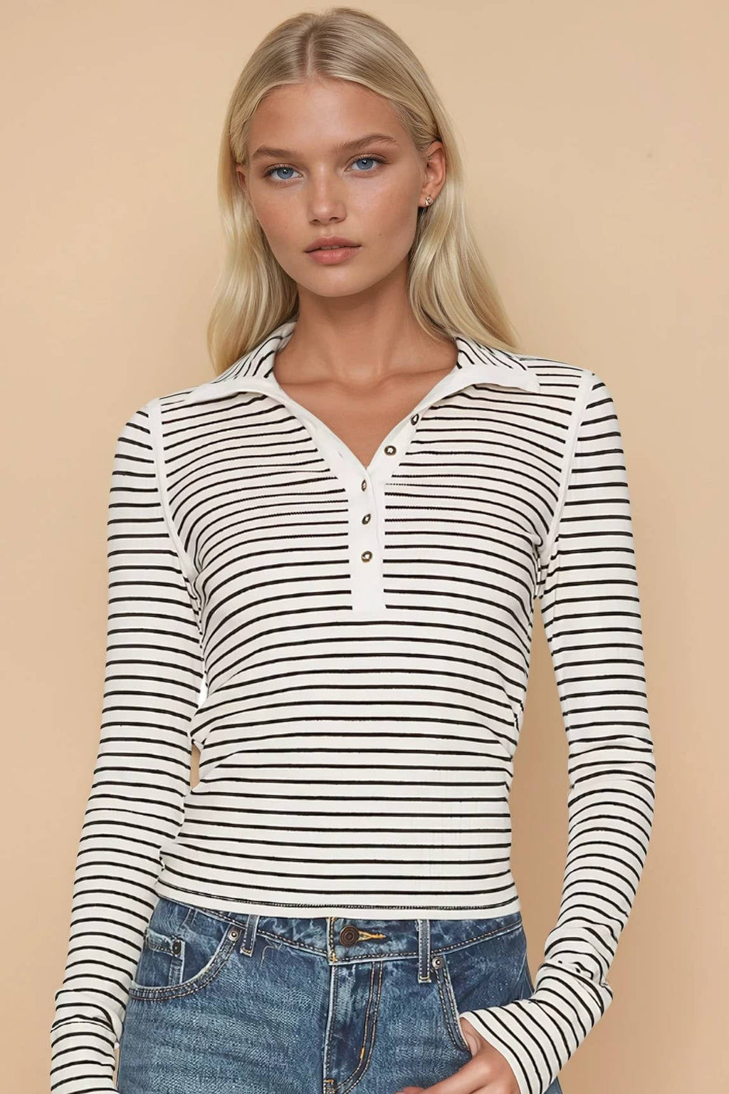 Sinclaire | Long Sleeve Striped Knit Henley Top
