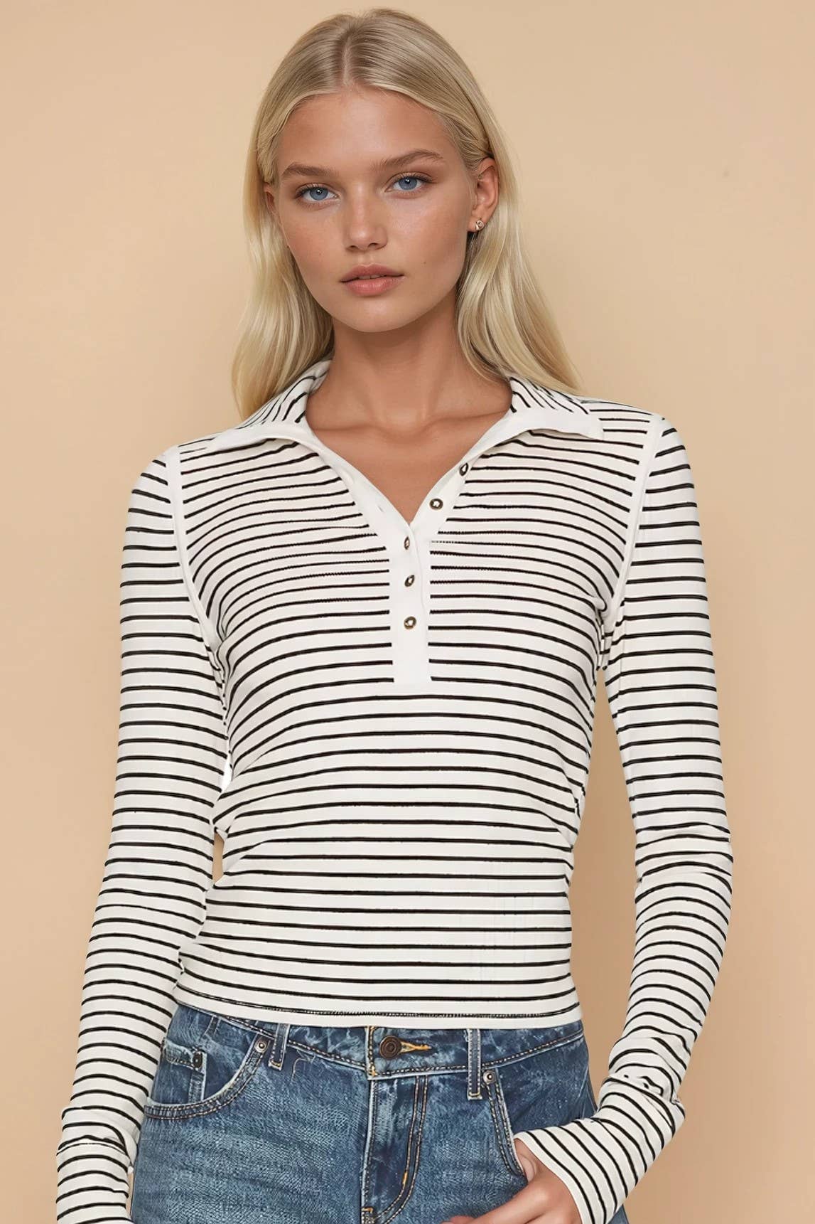 Sinclaire | Long Sleeve Striped Knit Henley Top