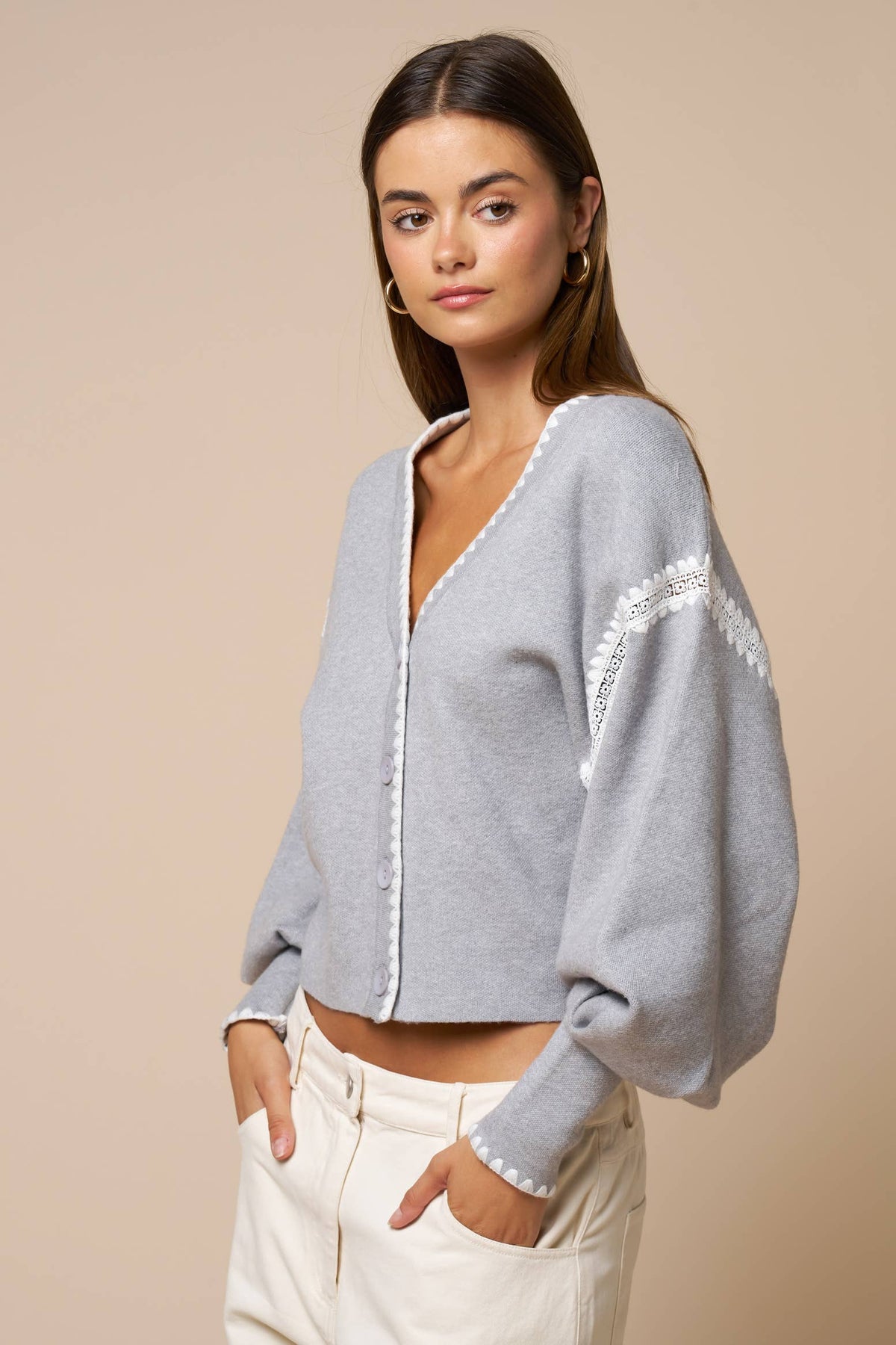 Monroe | Lace Trim Cropped Cardigan