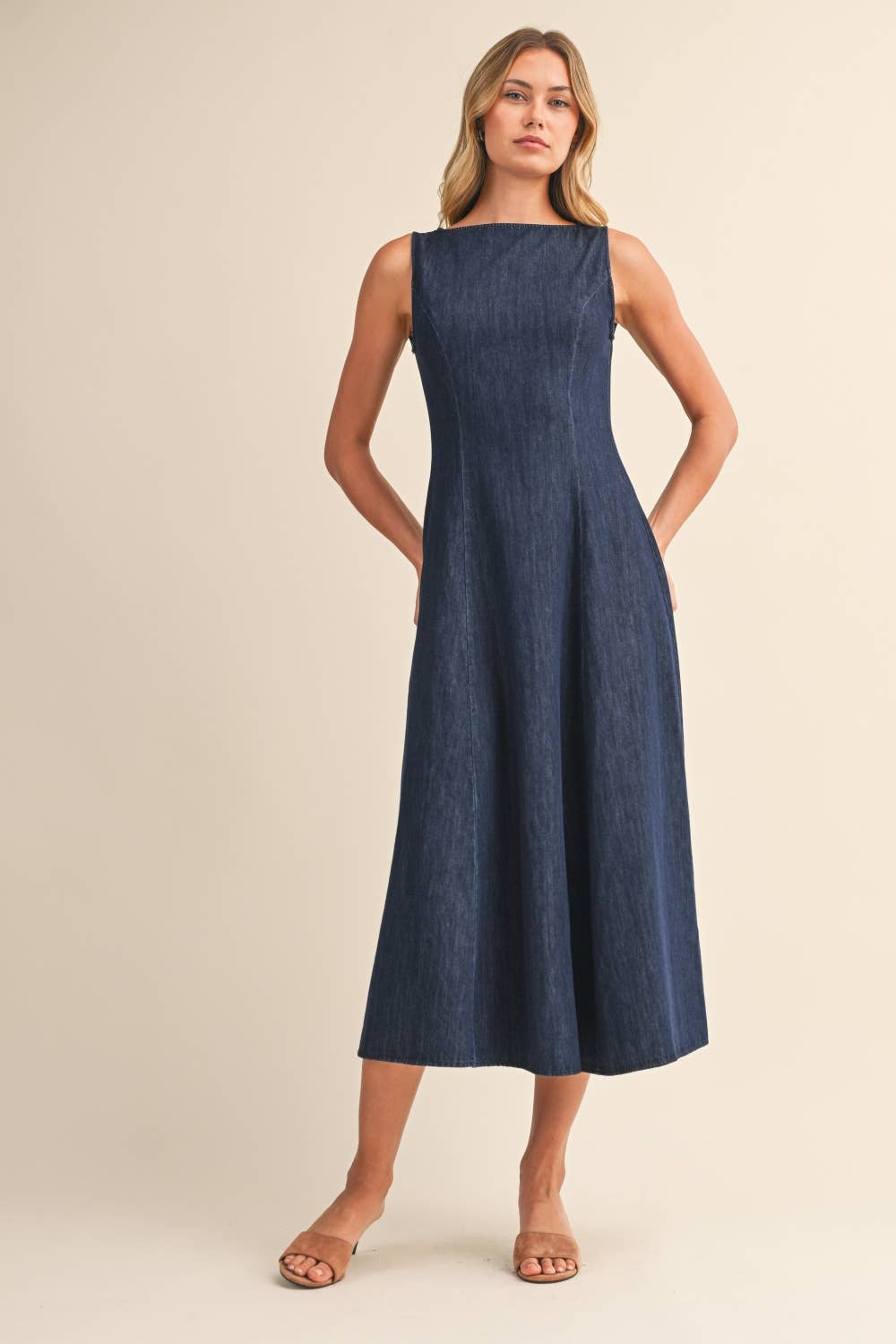 Lily | Sleeveless Denim Midi Dress 100% Cotton