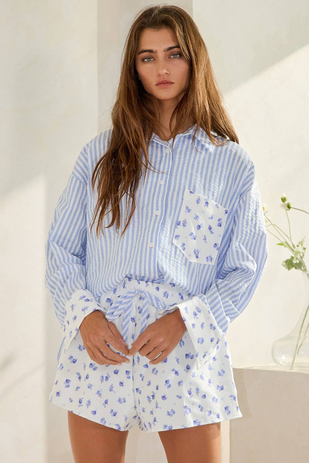 Bea | Floral Print Elastic Waist Band Woven Shorts