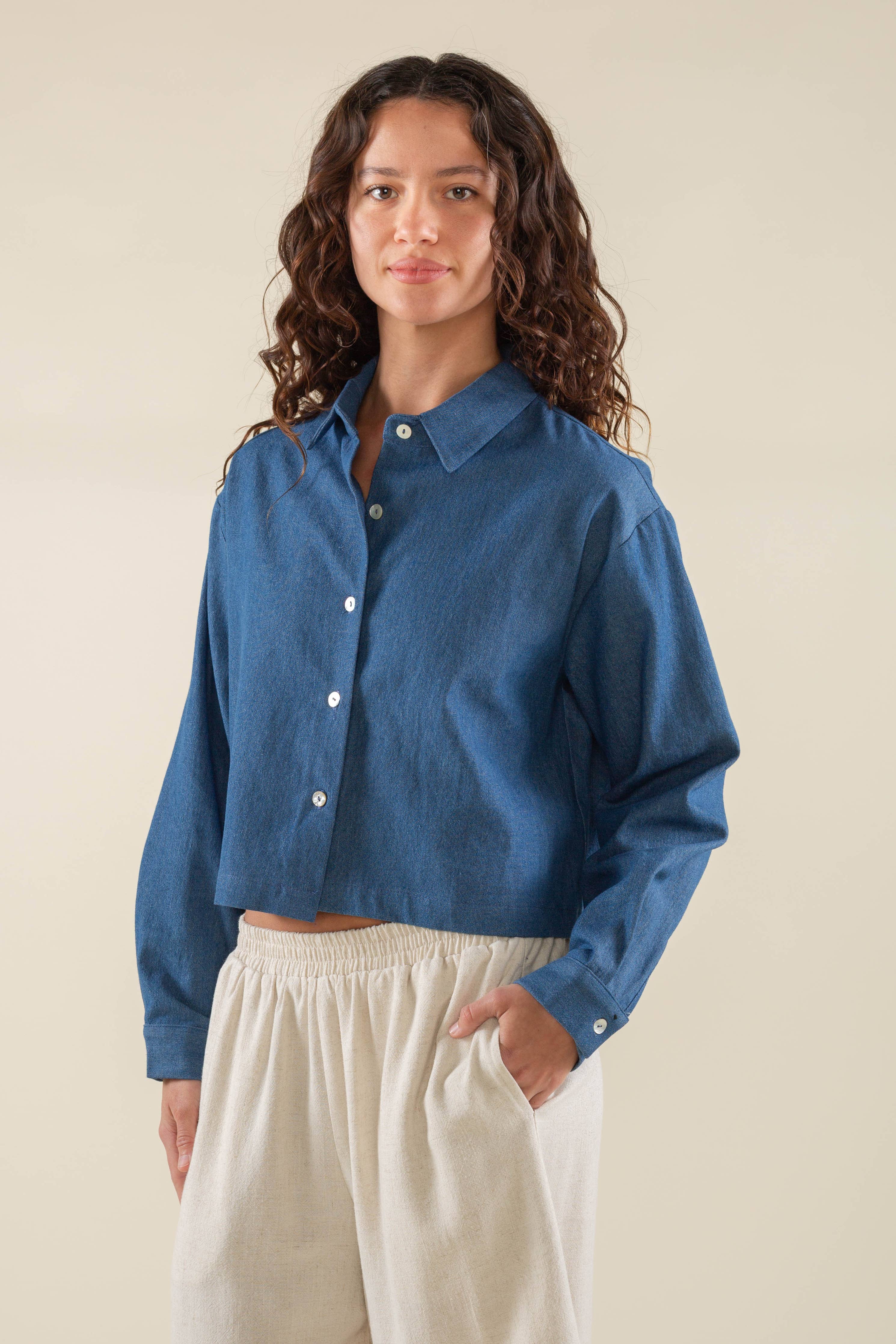 Charli | 100% Cotton Boxy Long Sleeve Denim Button Down