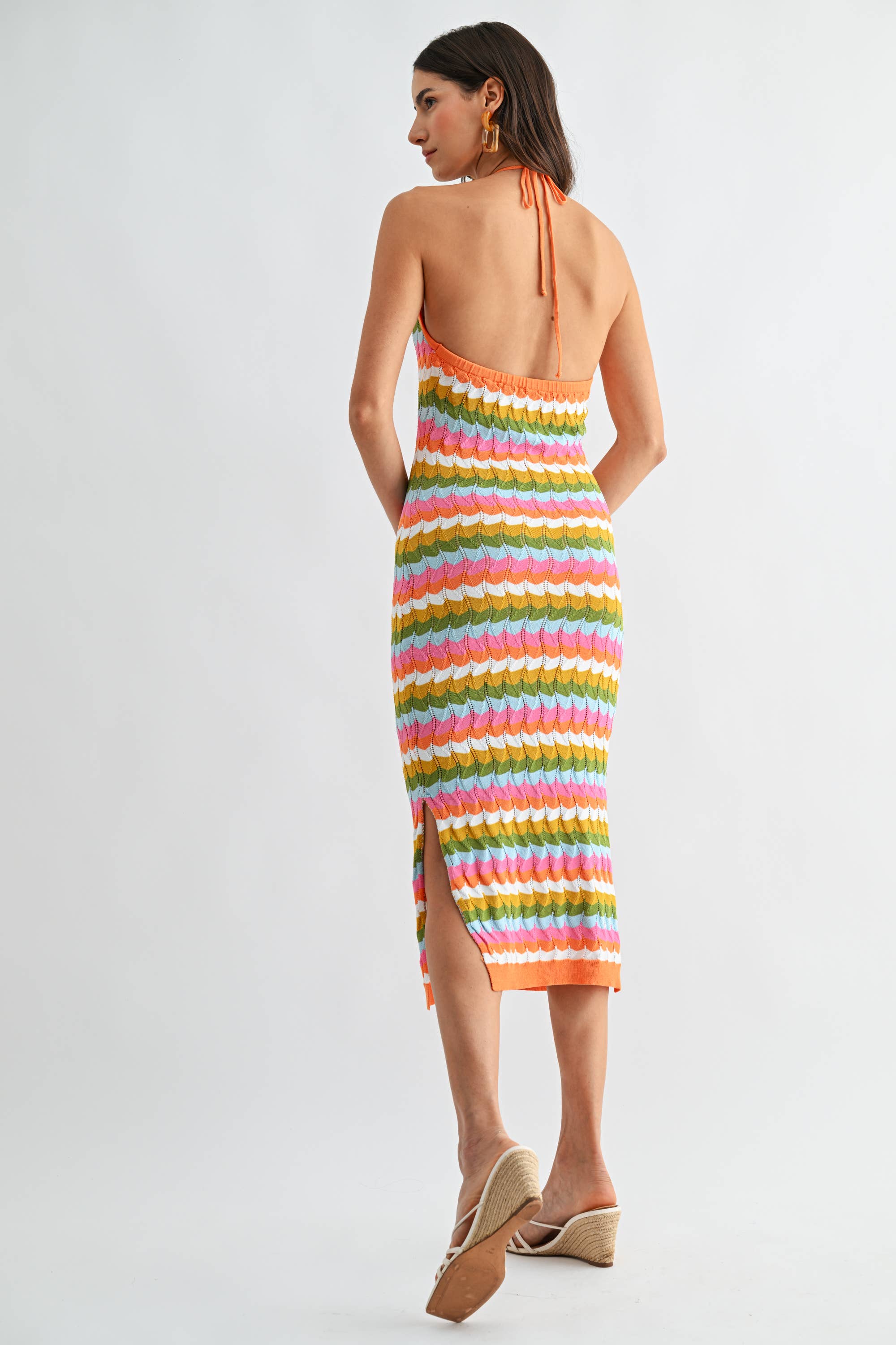 Jodie | Multicolor Knitted Halter Midi Dress