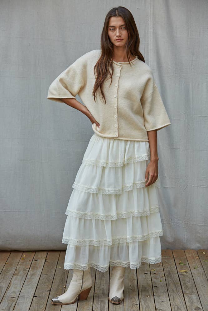 Wilma | Knit Sweater Quarter Sleeve Button Up Cardigan Top