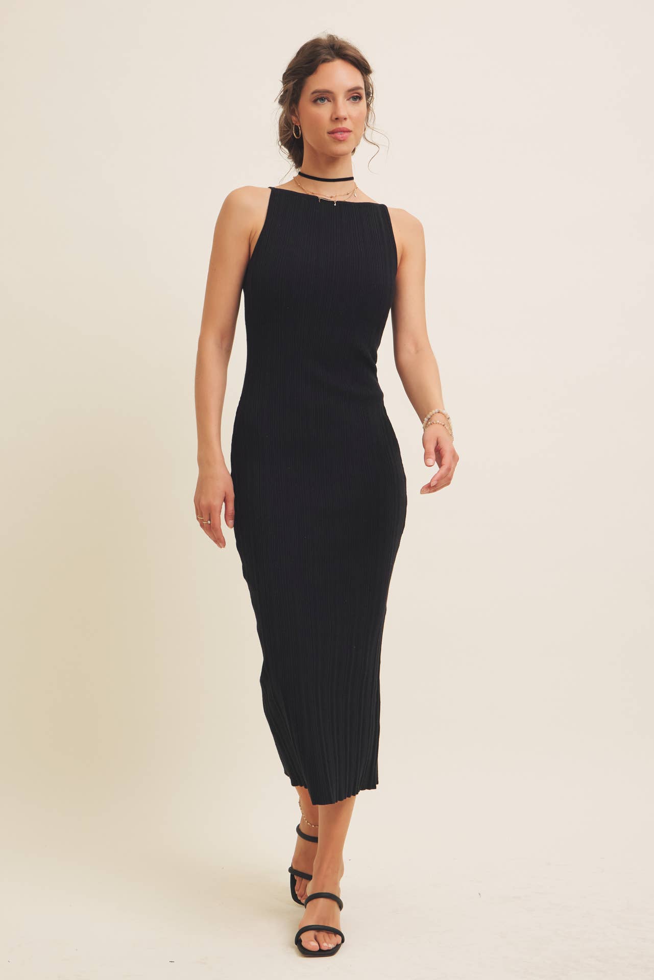 Stretchy Rib Sweater Midi Dress
