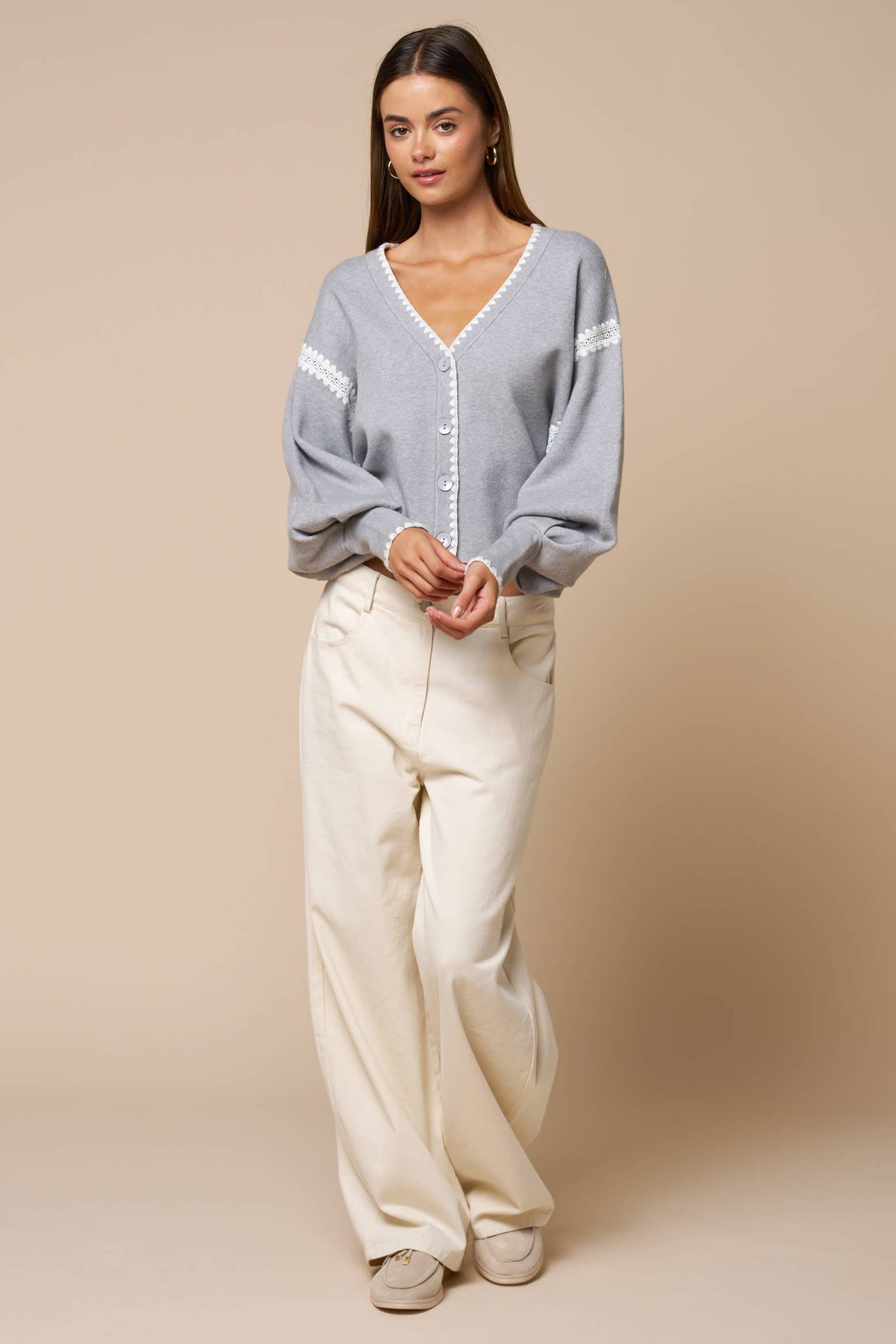 Monroe | Lace Trim Cropped Cardigan