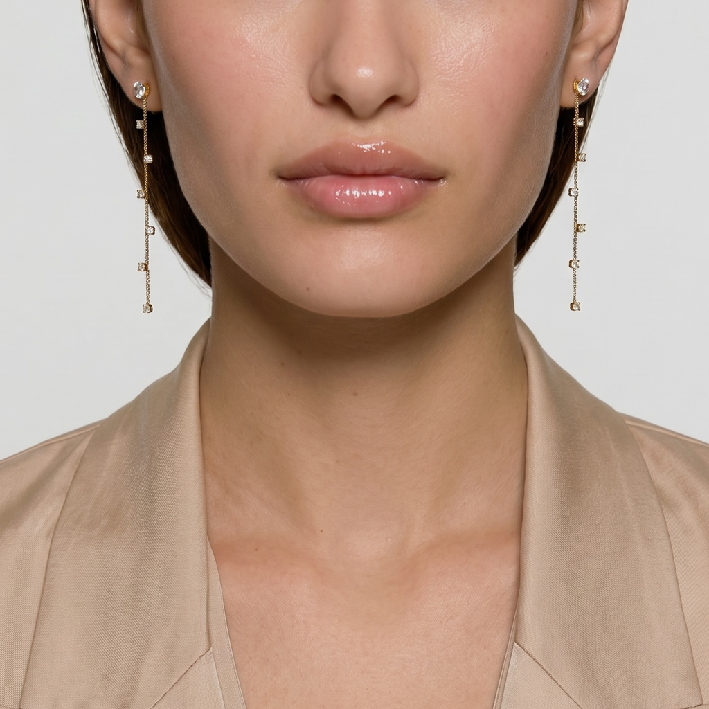 18k Gold Filled Scattered CZ Dangling Earrings