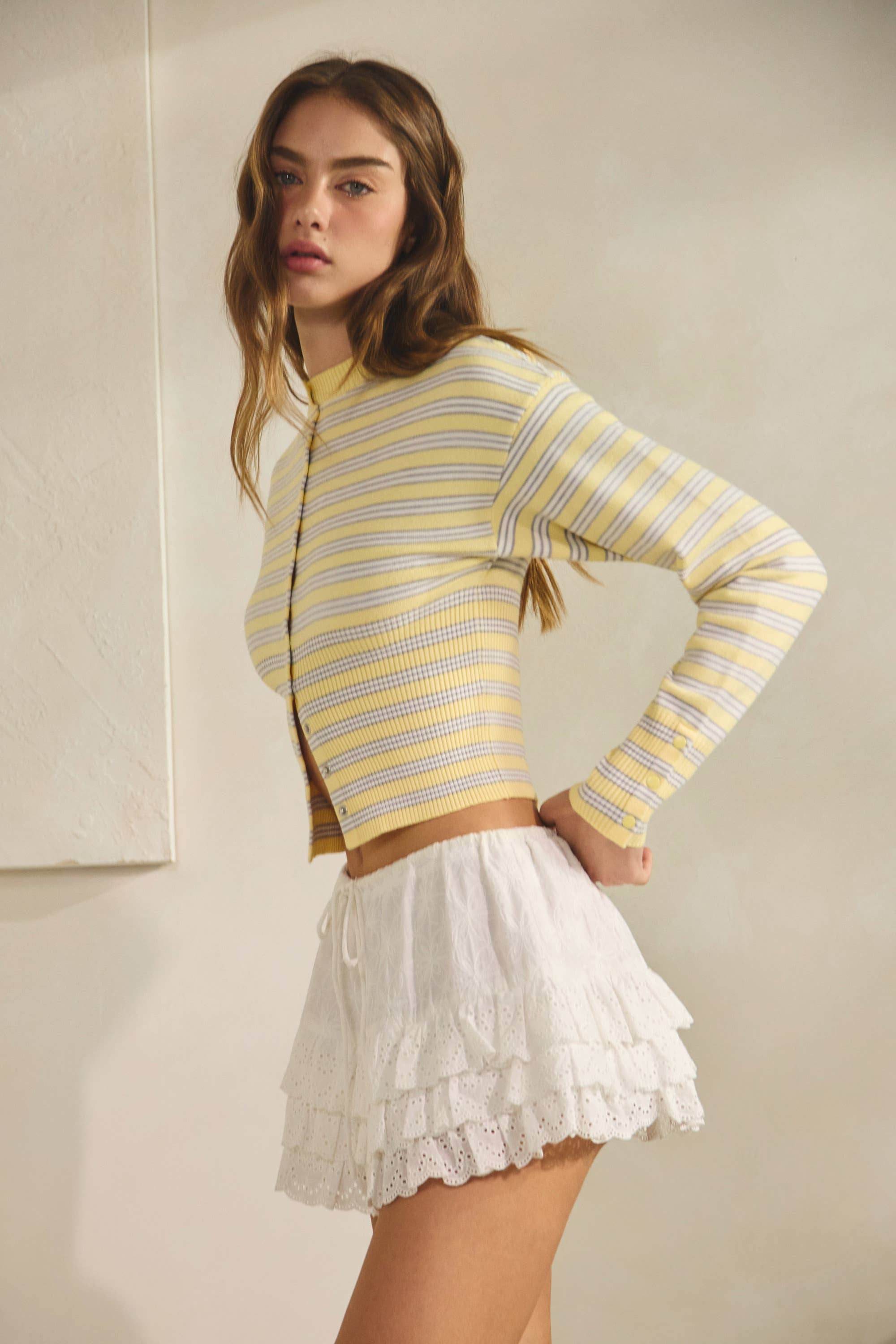 Noah | Back Tie Smocking Top w/ Lace Tiered Mini Skirt Set