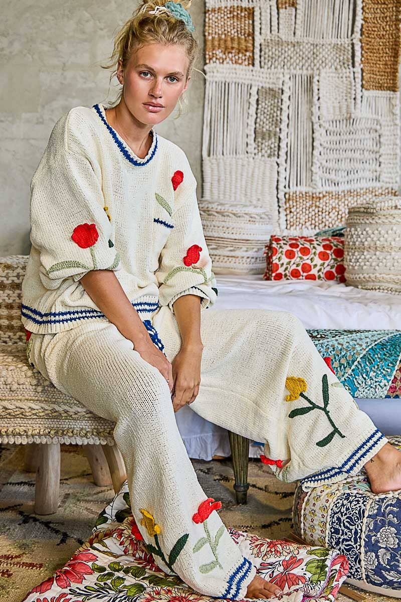 Kora | Embroidered Balloon Sleeve Sweater Set