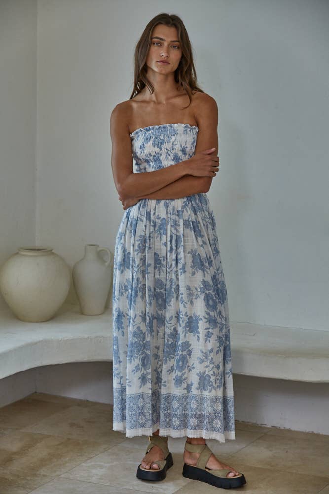 Diana | Woven Cotton Strapless Midi