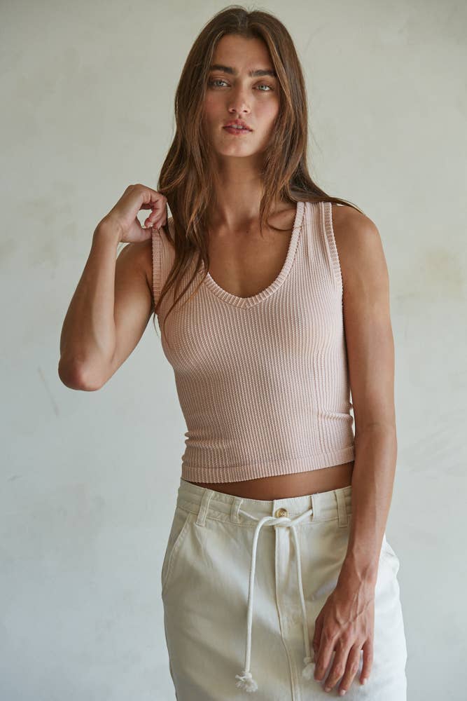 Dalia | Seamless Knit Nylon Spandex Ribbed V-Neck Tank