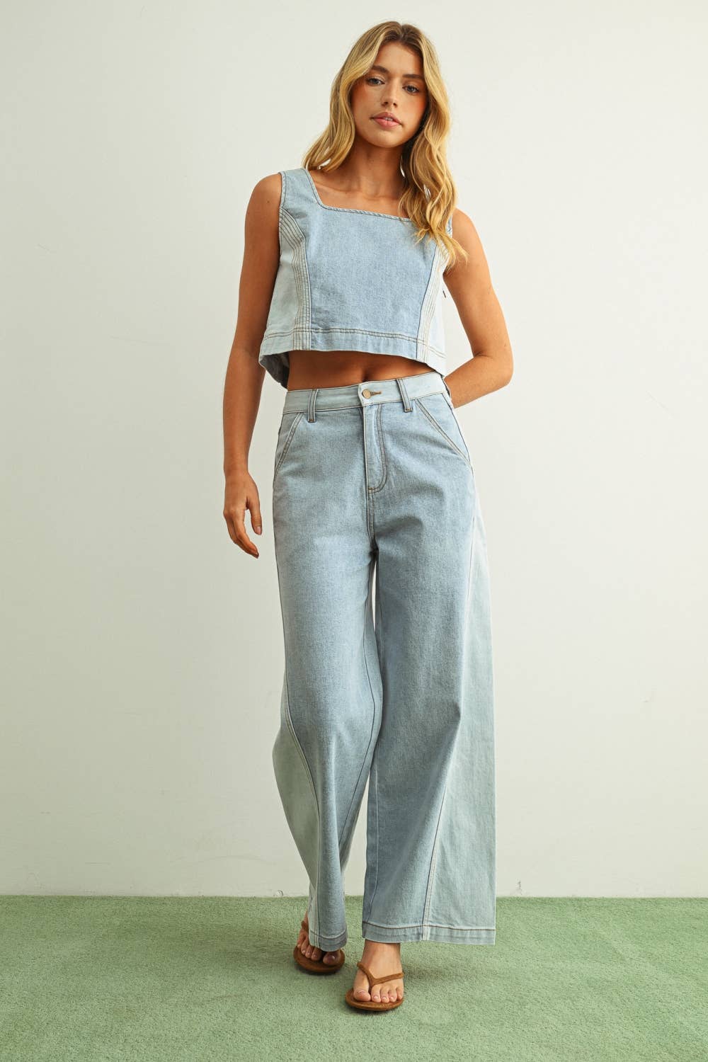 Gene | Denim Color Block Sleeveless Top