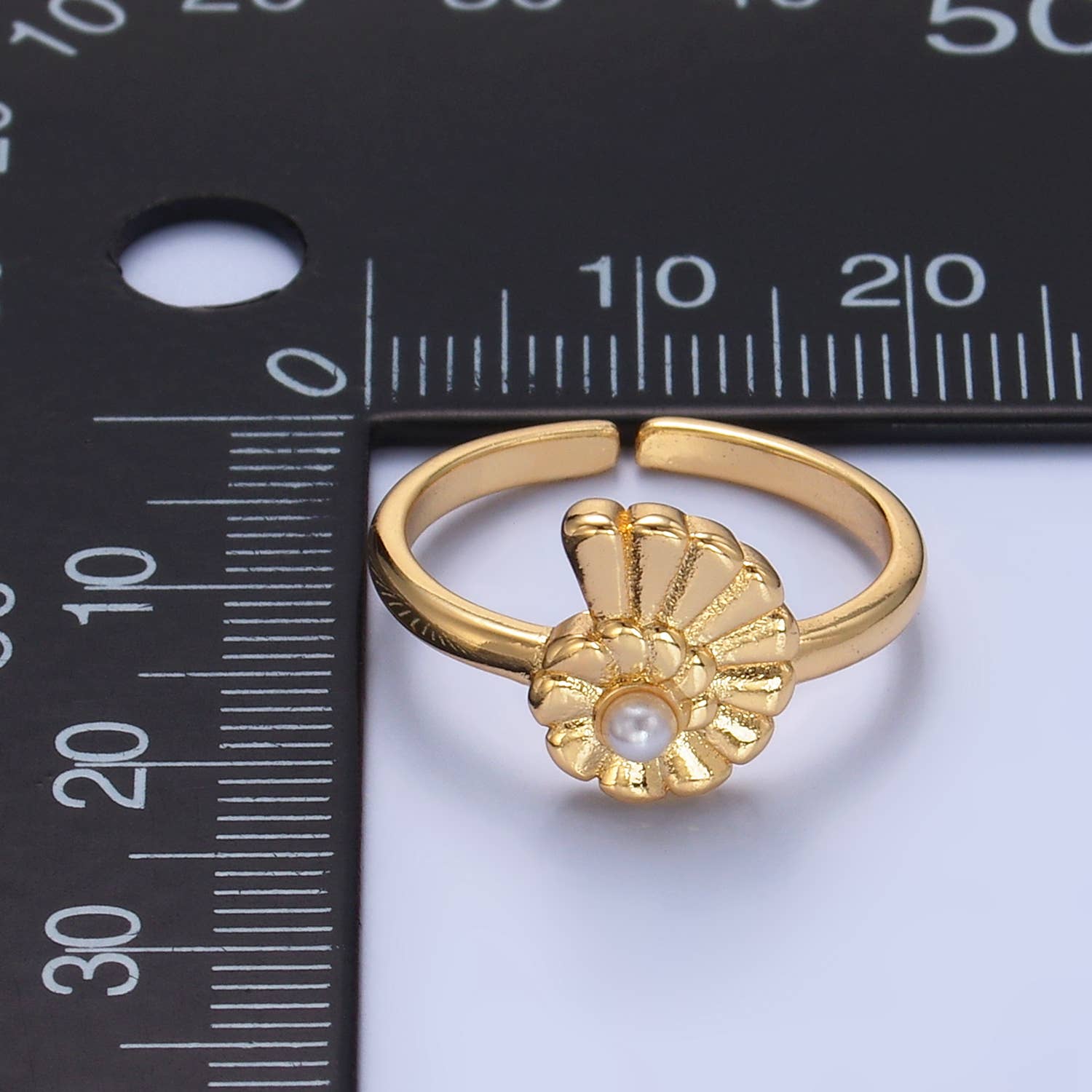 24K Gold Filled Shell Pearl Adjustable Ring