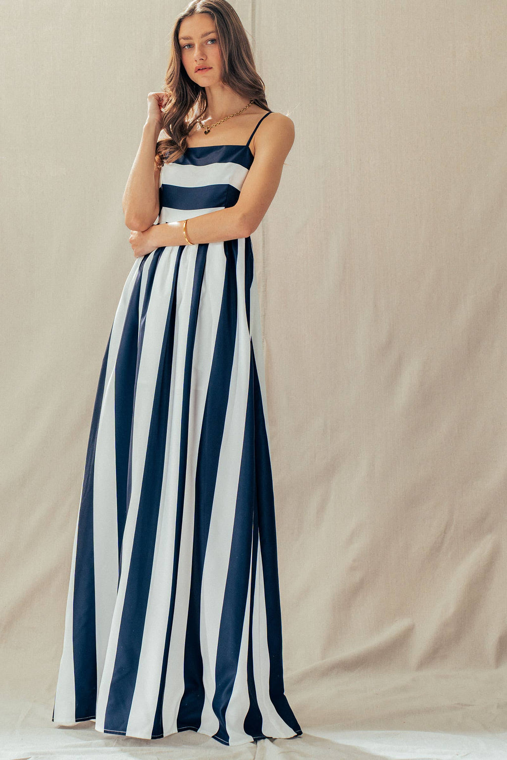Wells | Vertical Stripe Smocked Back Maxi Dress