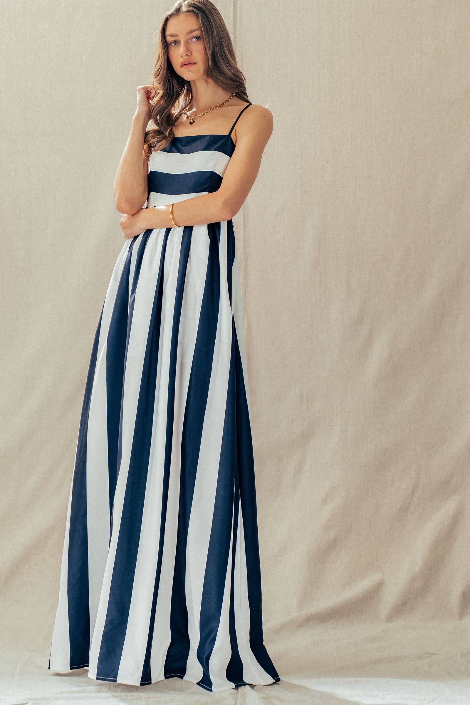 Wells | Vertical Stripe Smocked Back Maxi Dress
