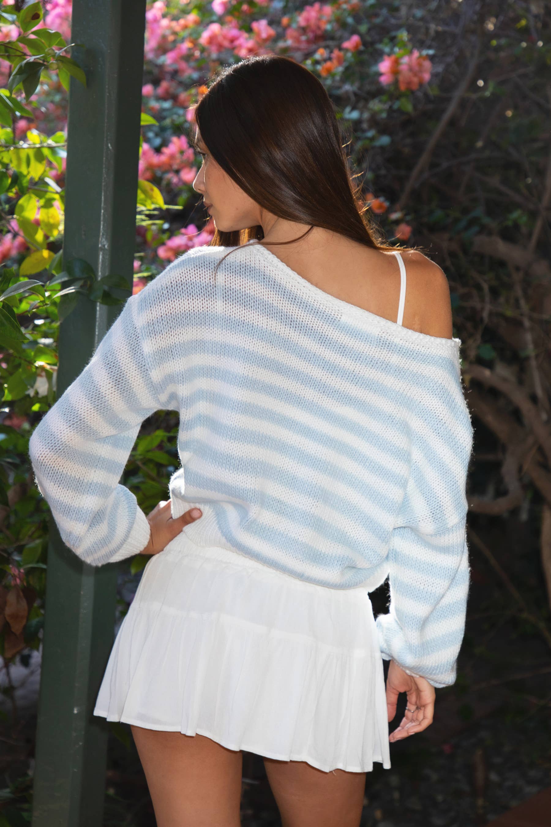 Paisey | Striped Knit Off The Shoulder Sweater