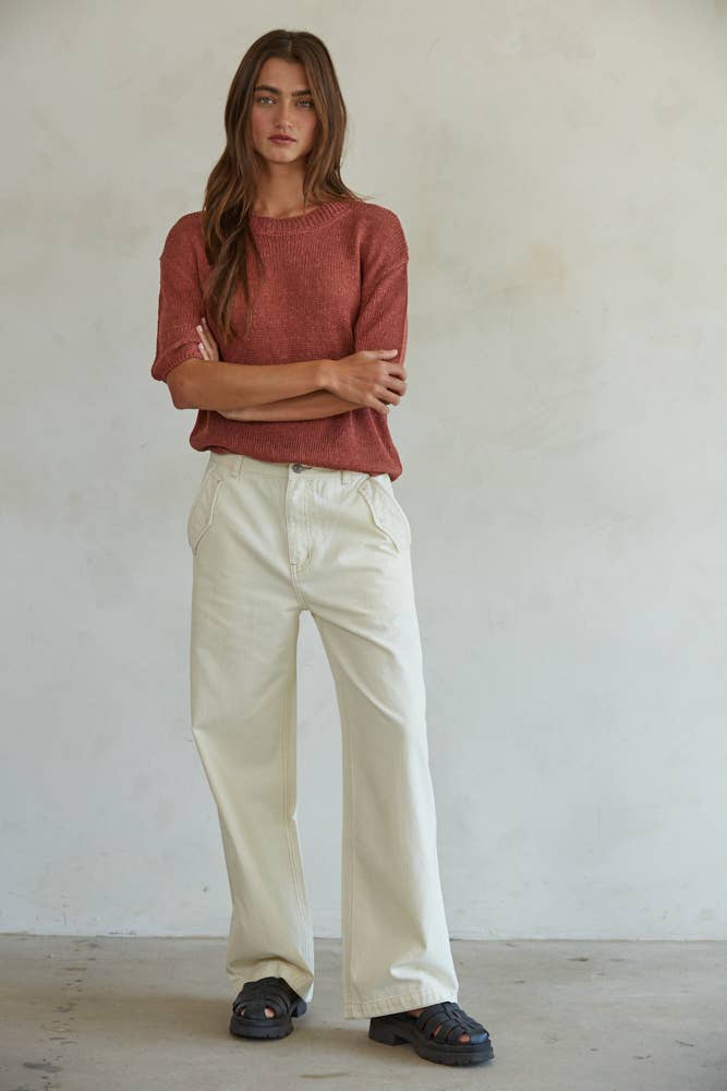 Nola | Woven Denim Straight Leg Pants (Cream)