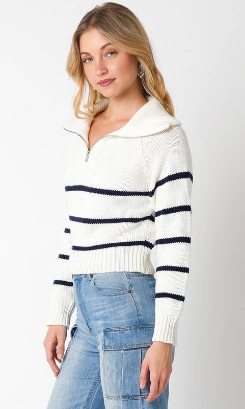 Jackie | Knit Striped Sweater w/ Zipper