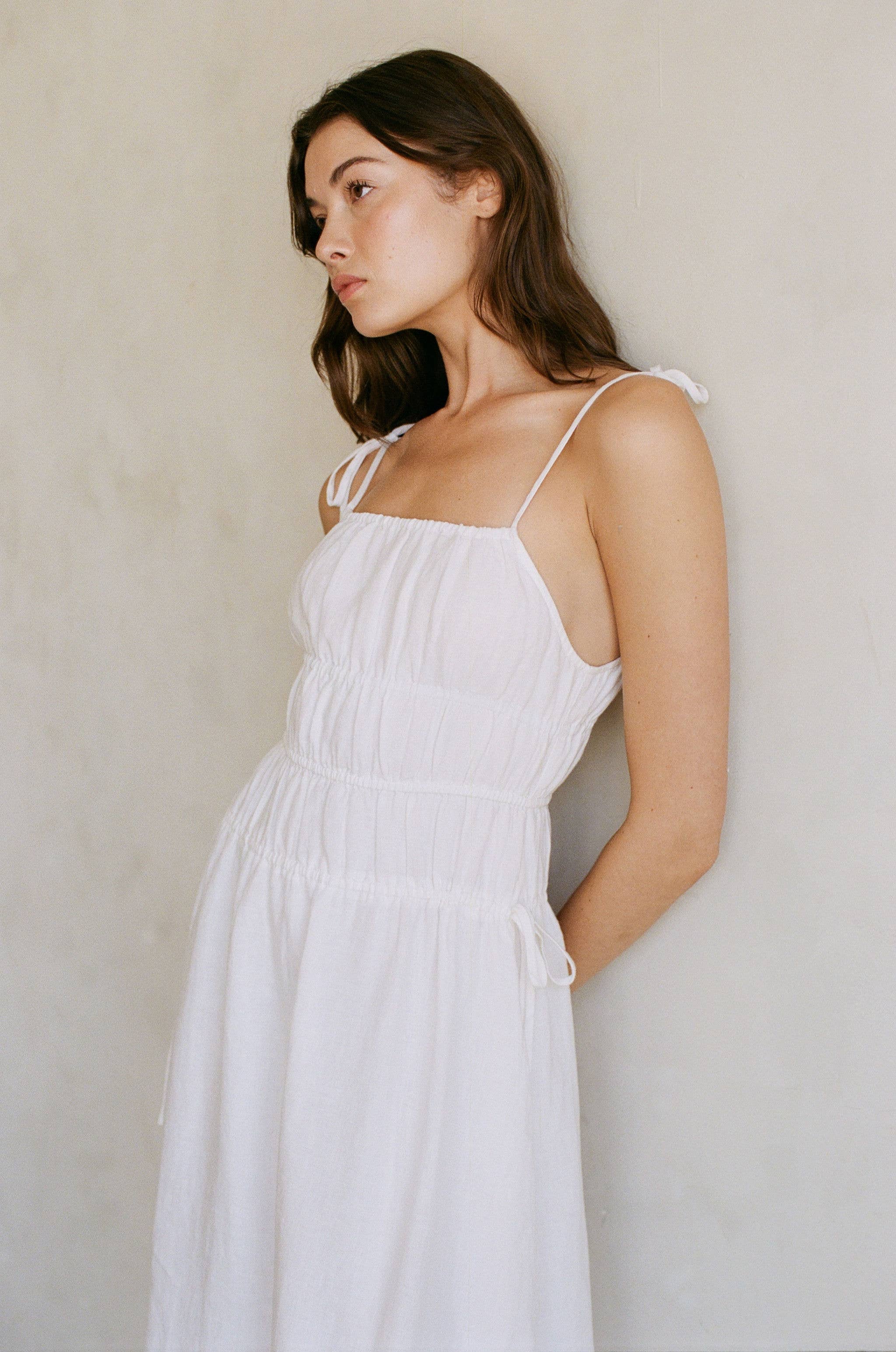 Woven 100% Linen Sleeveless Strap Shoulder Maxi
