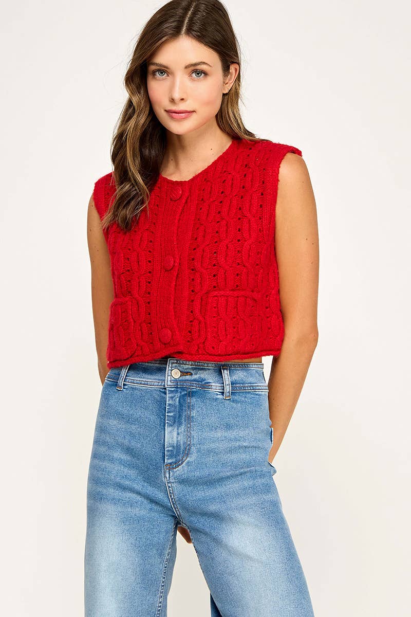 Anthem | Cable Knit Button Sleeveless Vest