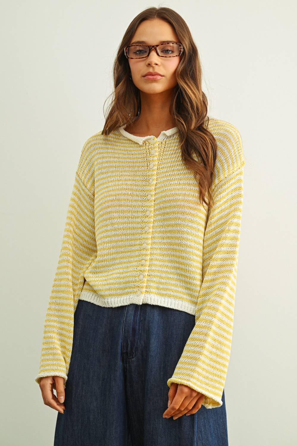Happy | Stripe Button Front Knoit Cardigan
