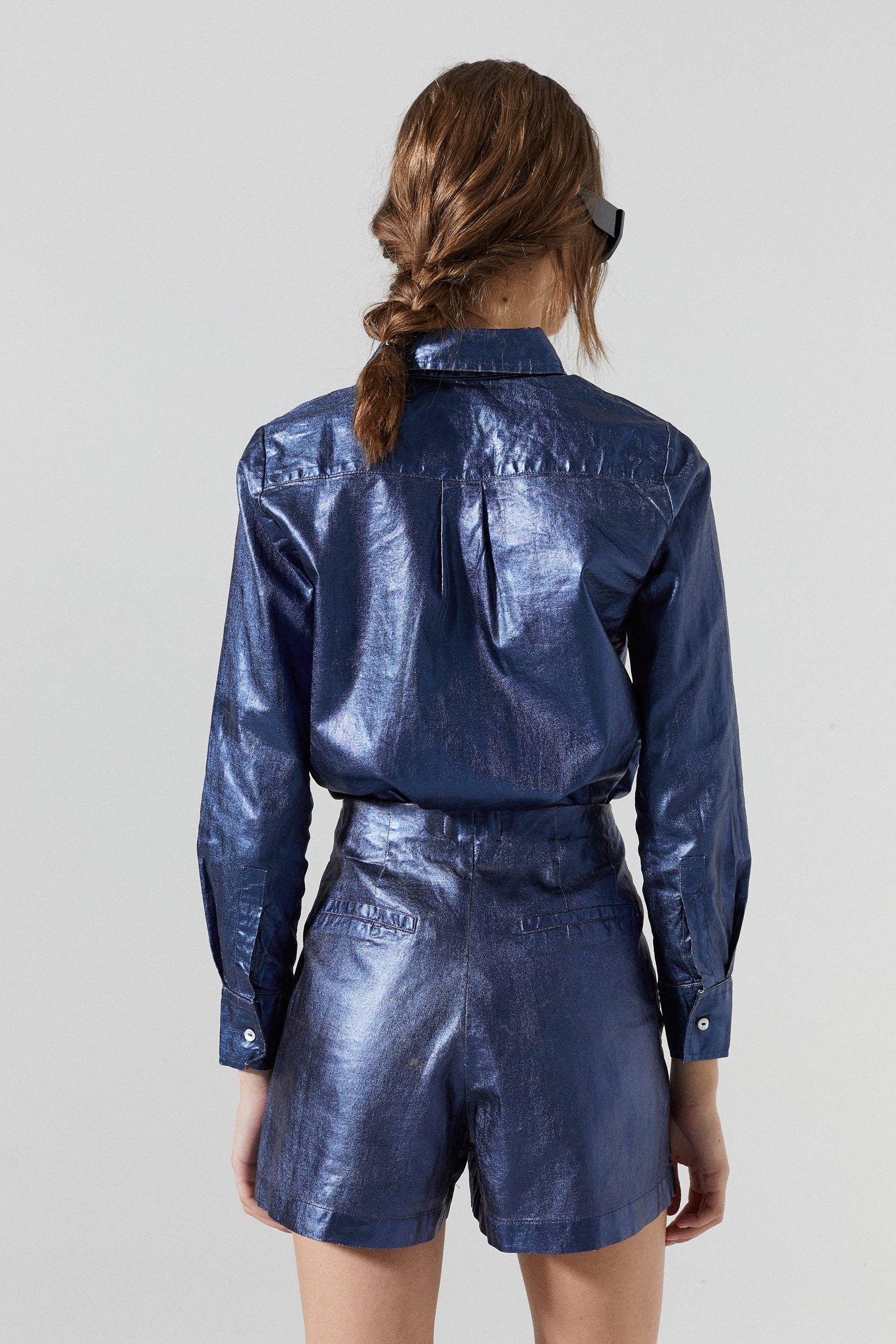 San Marino Metallic Linen Shirt - Dark Blue