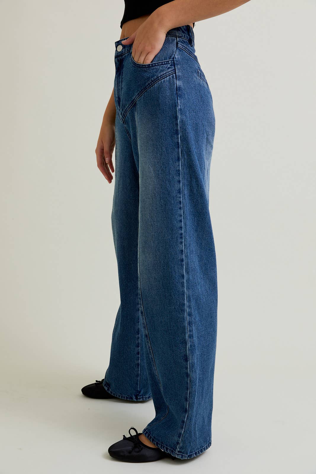 Opal | Mid-Rise Front Yoke Detail Wide Jeans